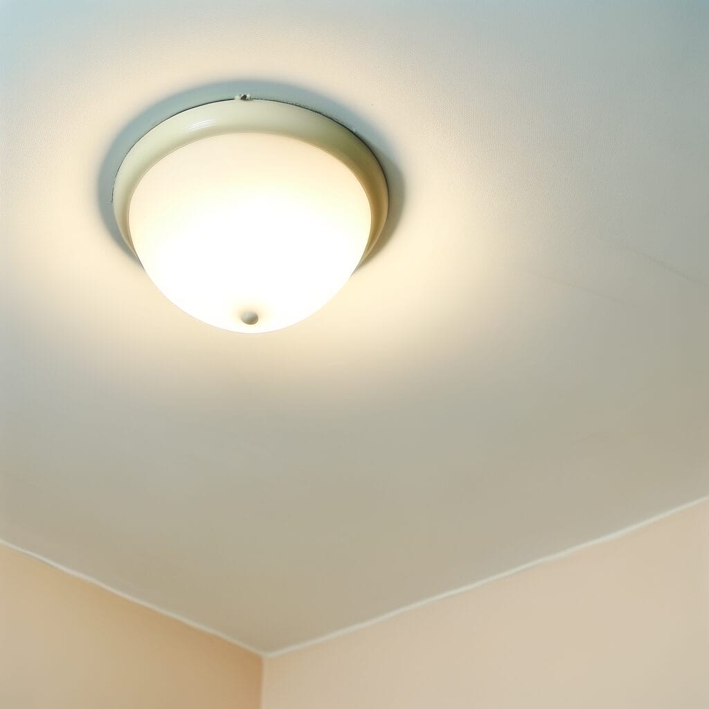 A nipple light fixture shining bright on the ceiling