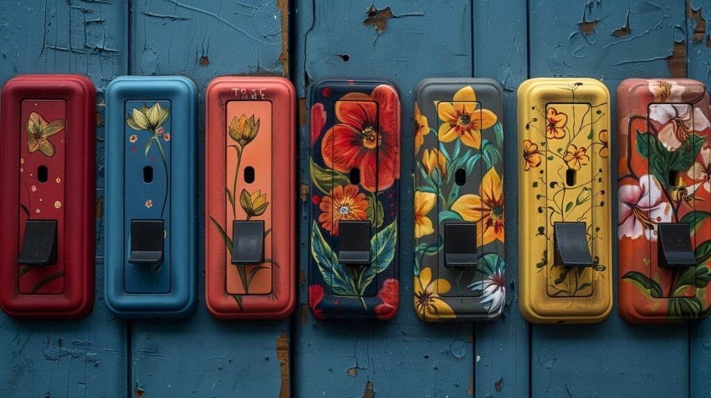 Collection of light switches and outlet covers with vibrant, unique designs.