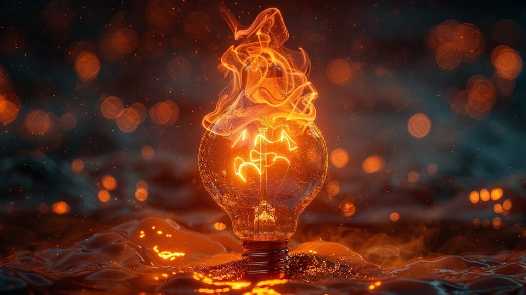 Glowing incandescent bulb surrounded by heat waves, illustrating heat energy conversion.