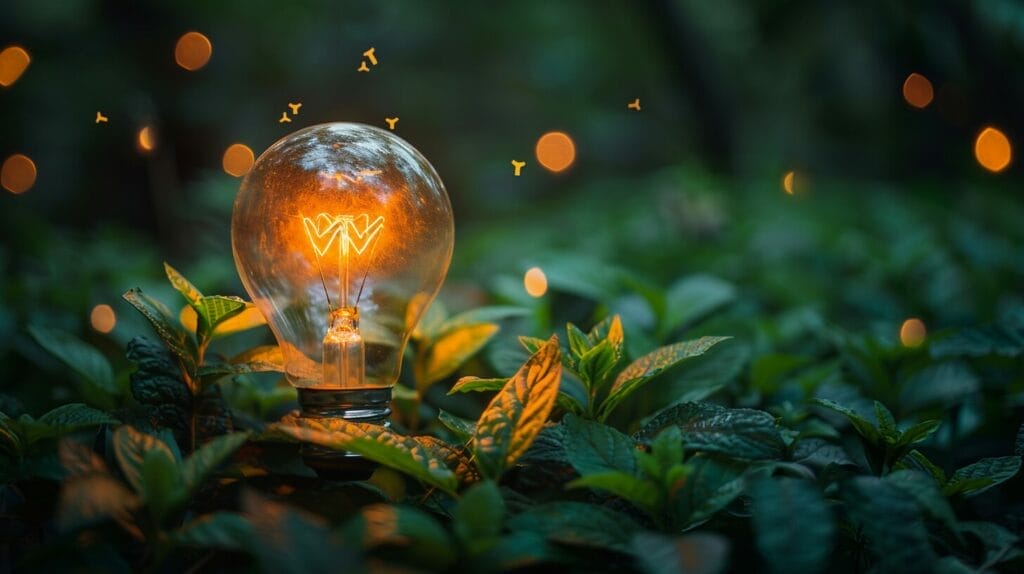 Light bulb emitting a warm, bright glow