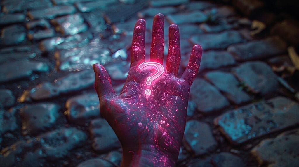 Hand holding UV light, shadow of uncertainty