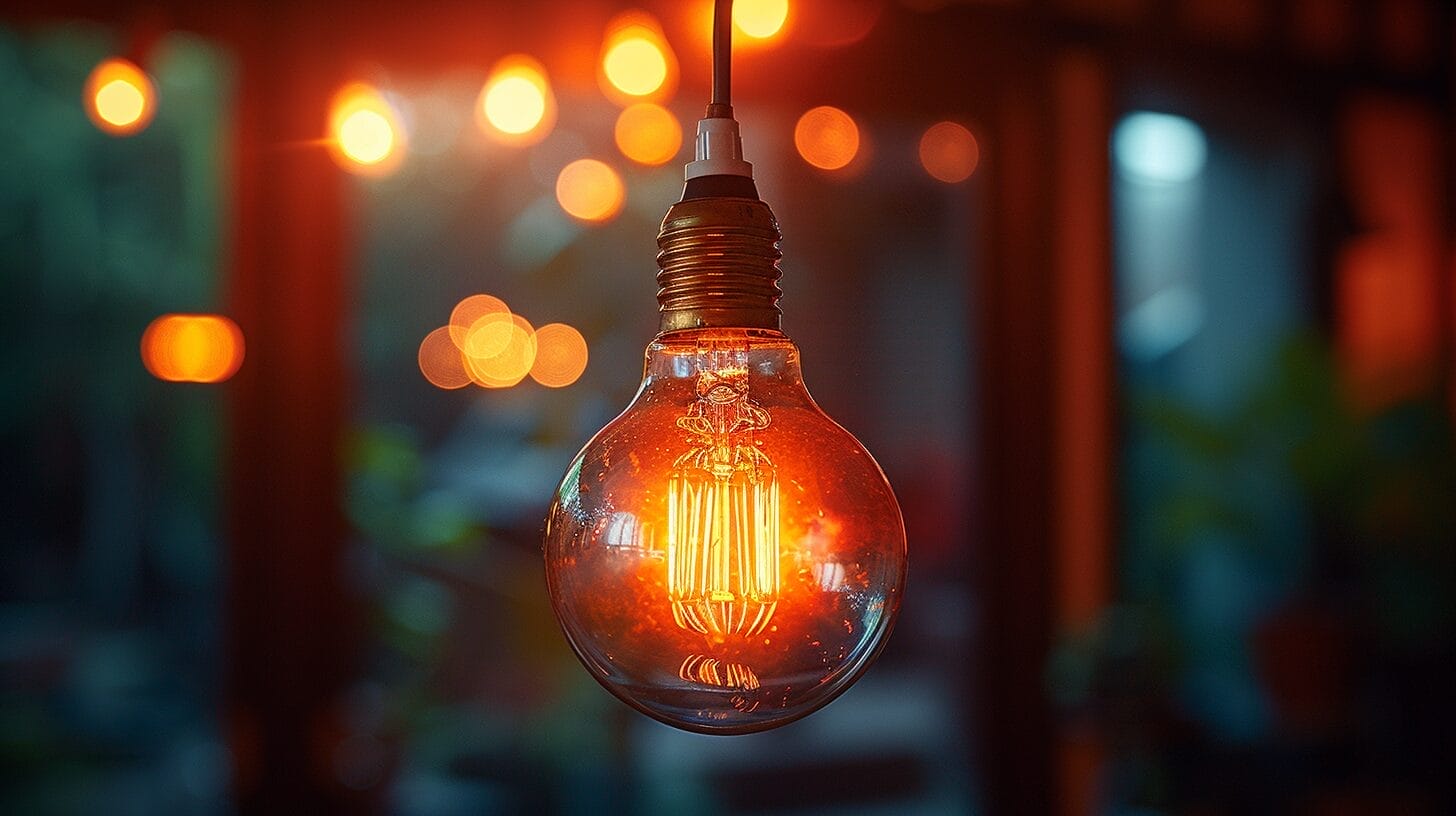 An LED lightbulb glowing brightly