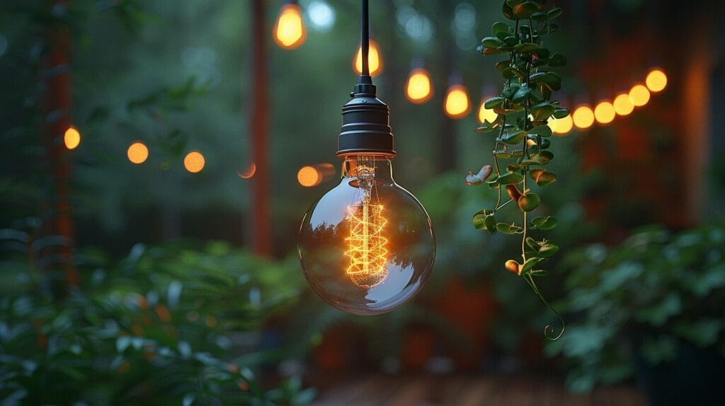 LED light bulb with digital amperage meter on a minimalist background.