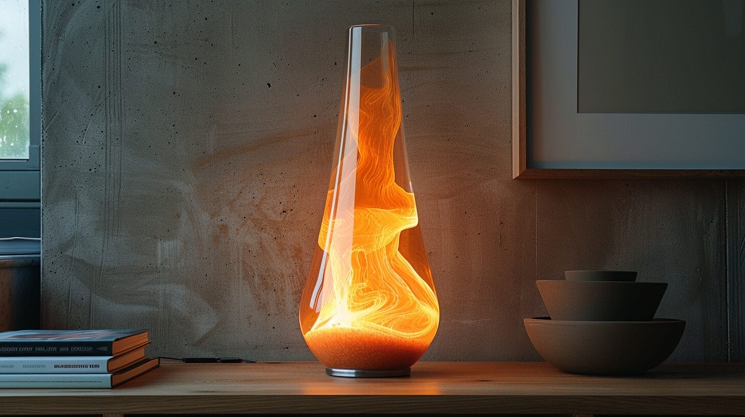 a lava lamp placed on a stable, heat-resistant surface