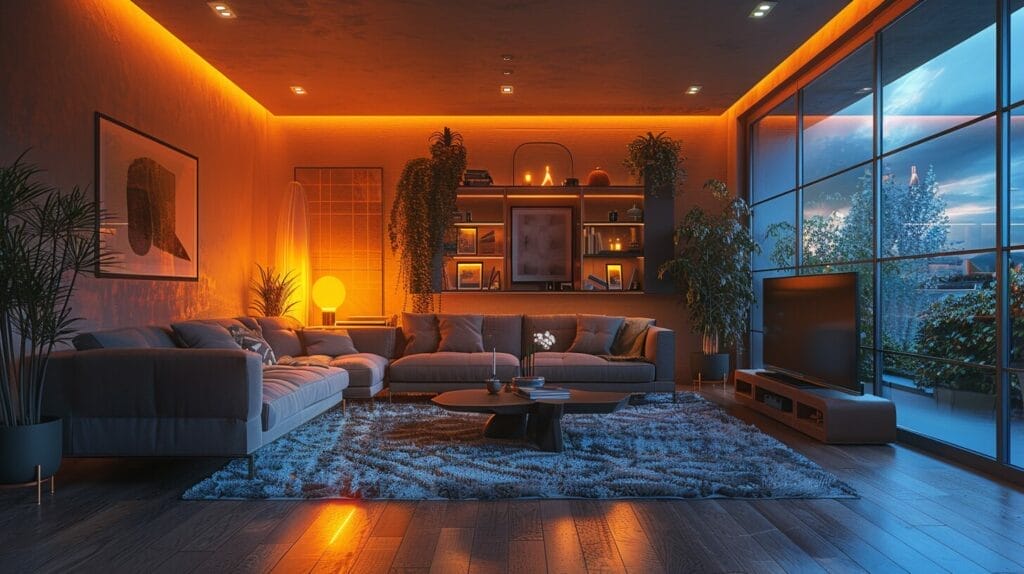 Contrast between cozy room with natural light and sterile room with LED light.