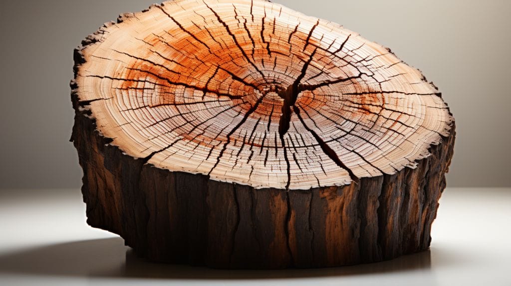 Does Electricity Travel Through Wood featuring Cross-section tree trunk with lightning bolt, water, electricity path