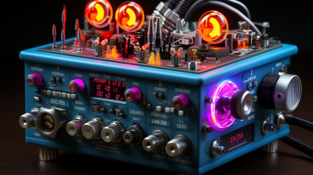 High-power LED, voltmeter, variable power supply, color-coded paths.