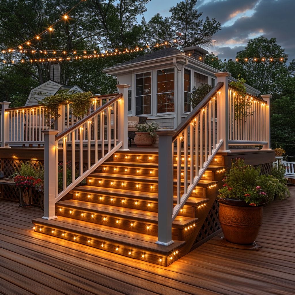 Outdoor deck at twilight