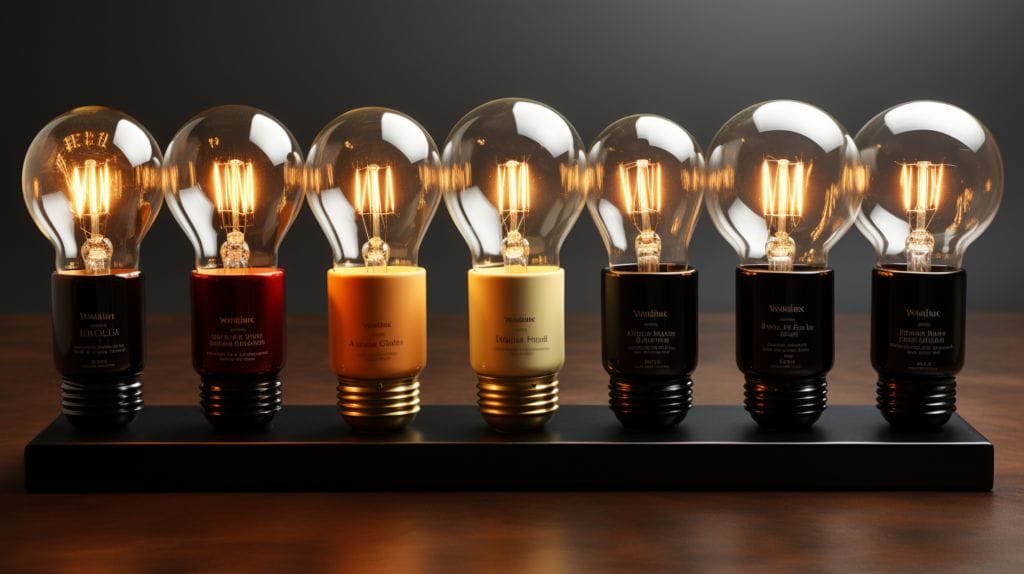 Show a variety of standard light bulbs