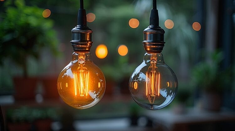 Visual comparison of 100 watt incandescent versus LED bulb, focusing on brightness and energy efficiency.