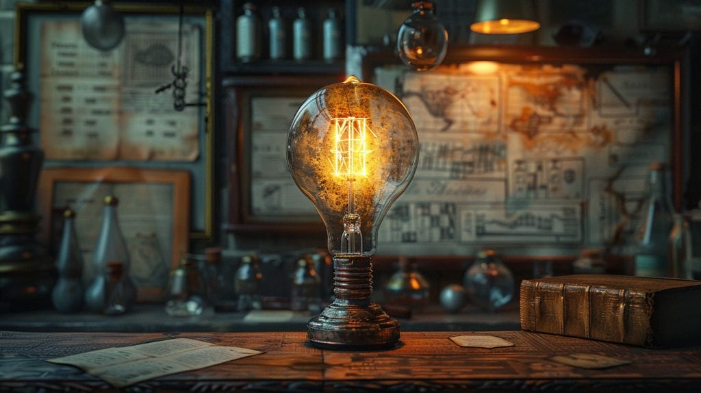 Why Are Light Bulbs Important featuring an Antique light bulb with inventors' sketches.