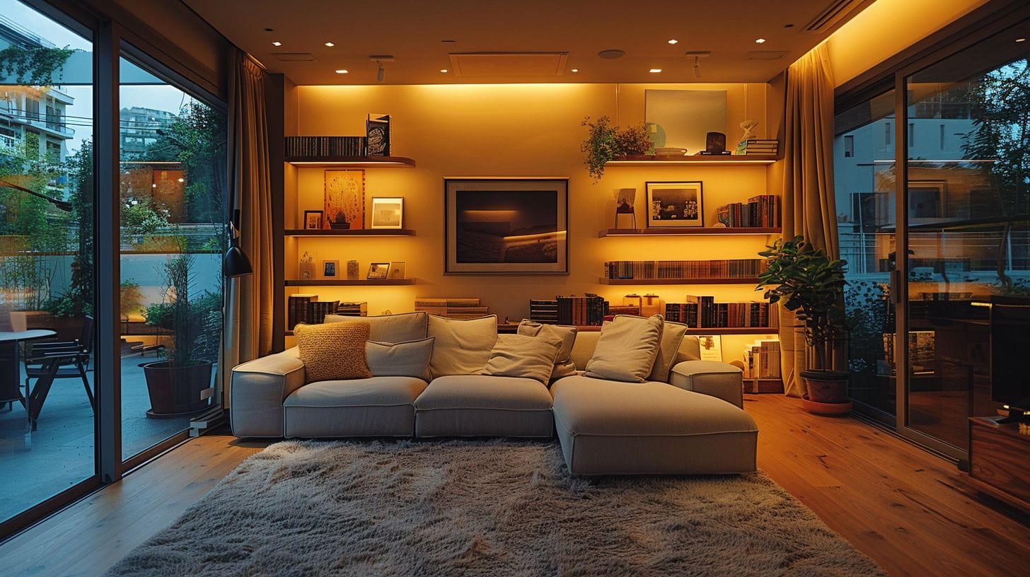 Cozy living room with recessed LED lights