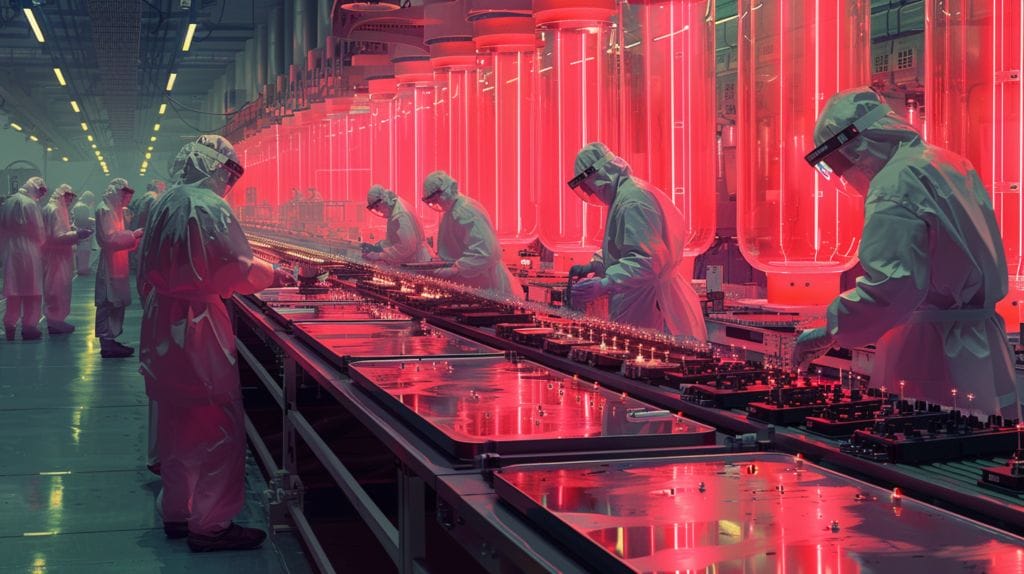 Monsanto's mass-production of LEDs in an industrial setting.