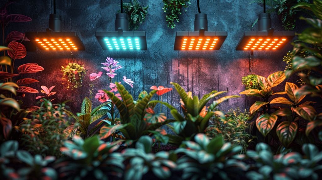 Plants and LED lights with distance guide.
