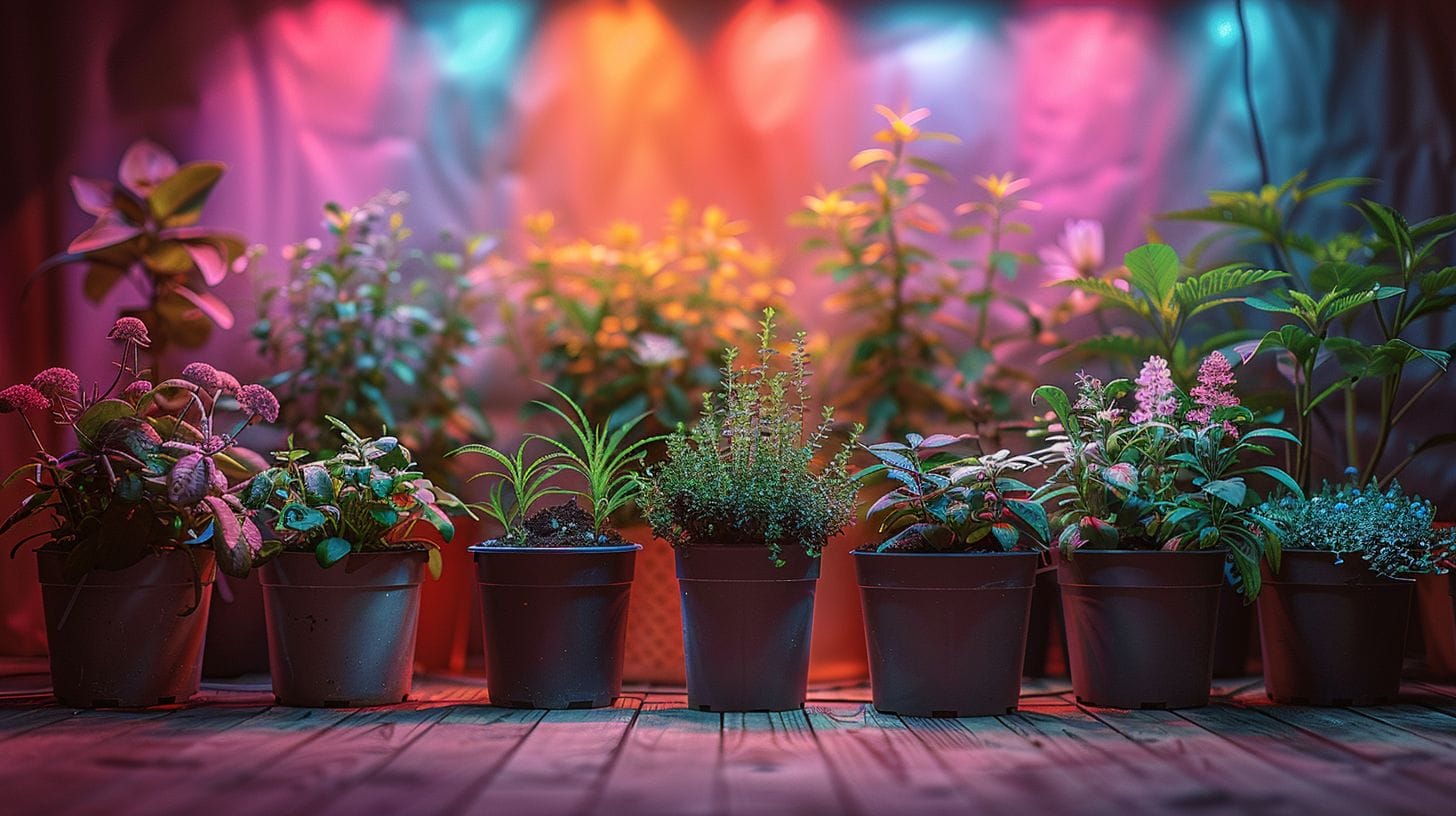 Plants at varying distances from a LED light.