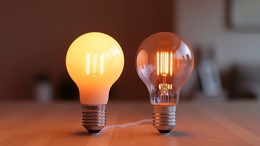 6W LED Light Equivalent featuring a Side-by-side comparison of traditional incandescent light bulb and its LED light equivalent, highlighting differences in brightness and energy efficiency