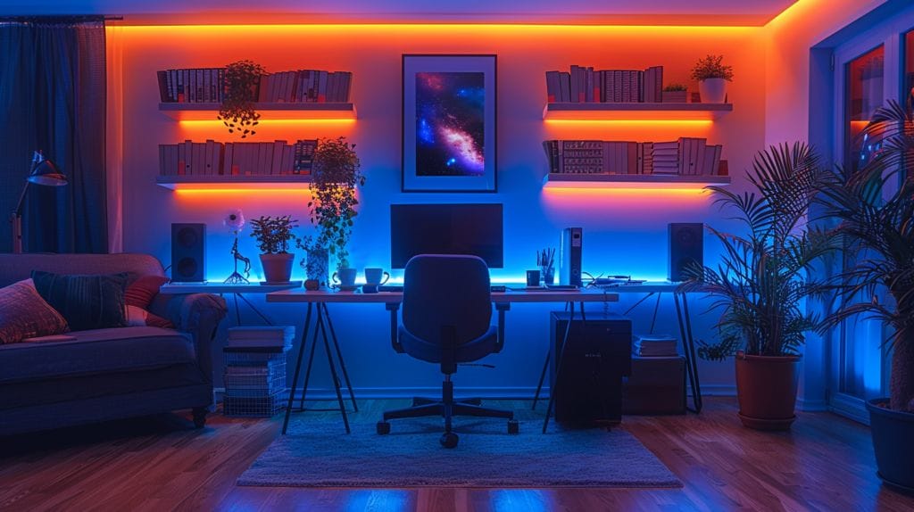 Study space with bright white LED lights.