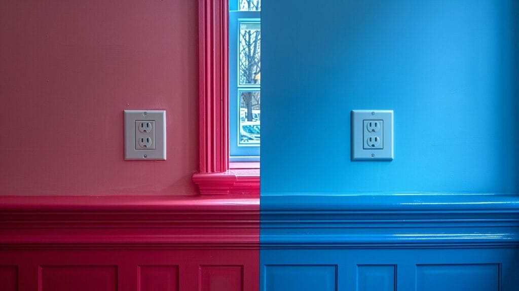 An image comparing the heights of a light switch and an outlet, with the light switch at a standard height and the outlet positioned lower.