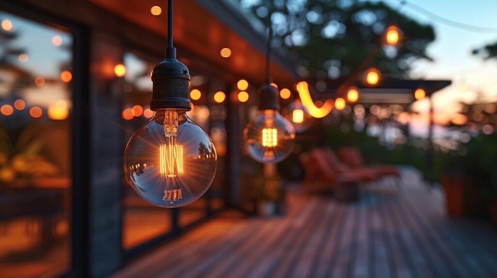 Close up image of commercial solar string lights
