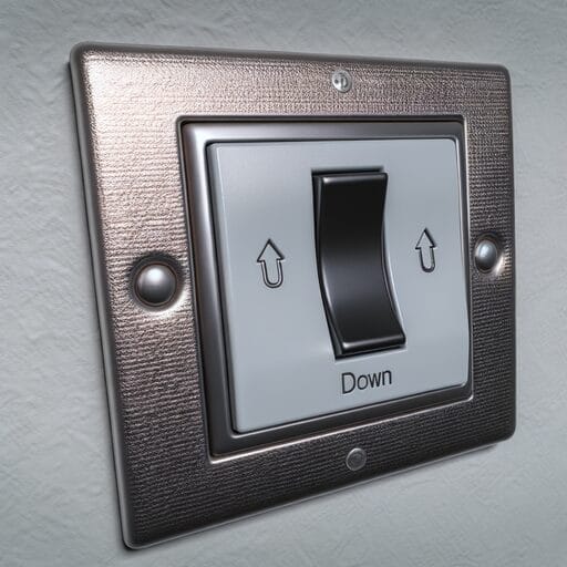 Close-up of a light switch in the off position, clear distinction between up and down positions