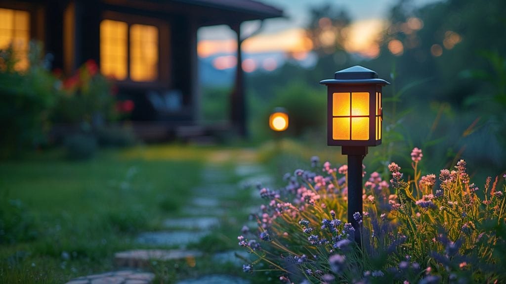 Best Motion Detector Lights featuring a Dark house with pathway lit by a bright motion detector light.