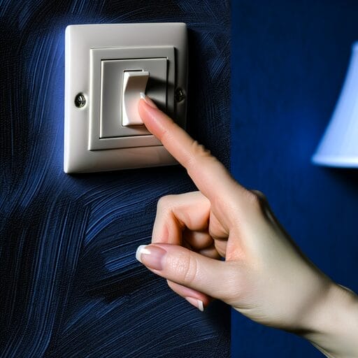 a Hand reaching to flip a light switch from off to on