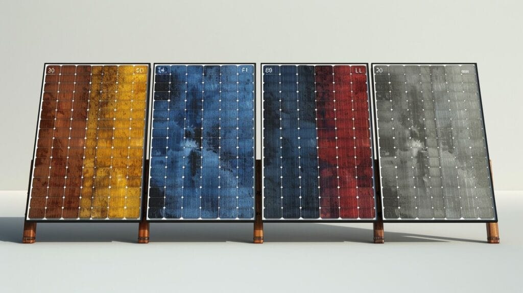 A comparative image of monocrystalline, polycrystalline, and thin-film solar panels