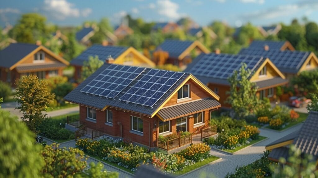 A rooftop with solar panels of various sizes and prices, surrounded by factors like location, energy usage, and incentives.
