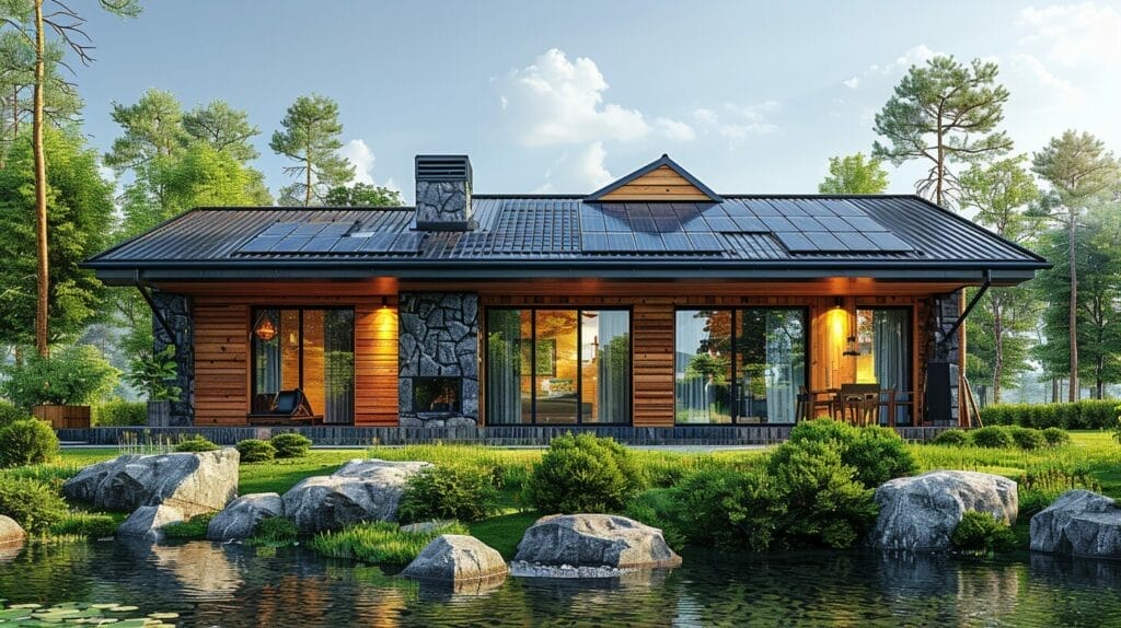 a modern home with solar panels and storage batteries