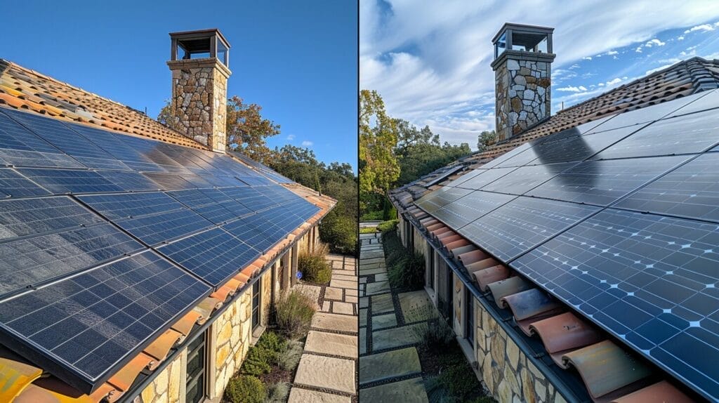 An image comparing the costs of photovoltaic shingles and traditional solar panels