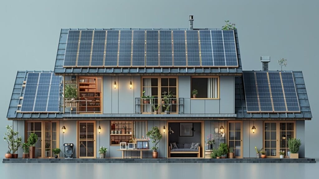 An image of a rooftop outfitted with solar panels of various sizes, demonstrating the impact of roof space, energy needs, and efficiency on panel selection.