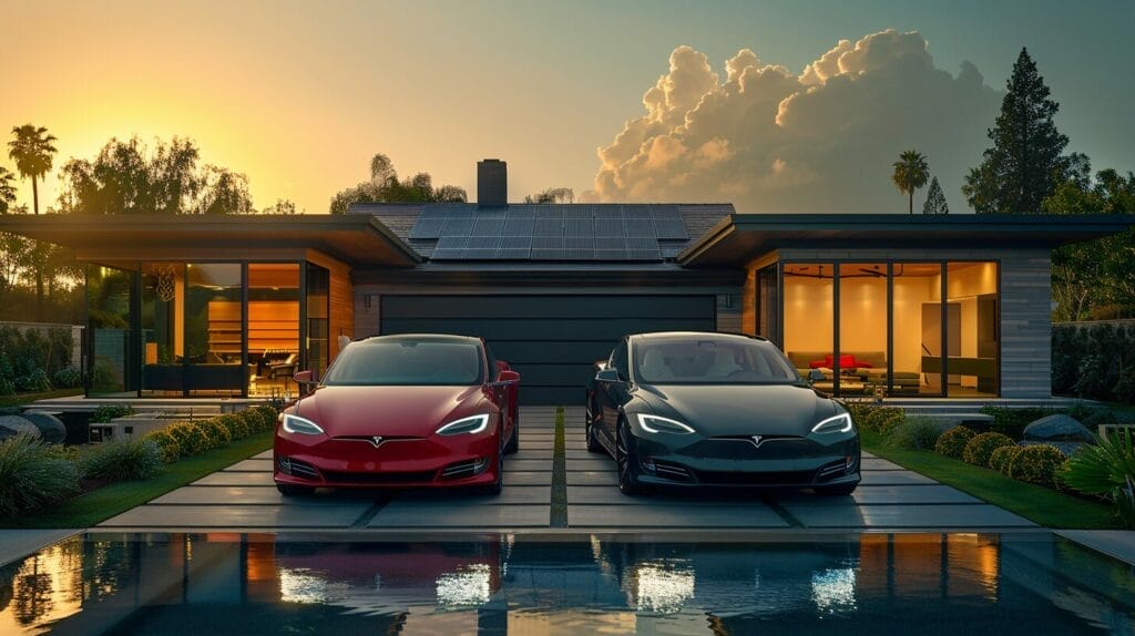 Comparison of traditional vs. Tesla solar panels on roofs.