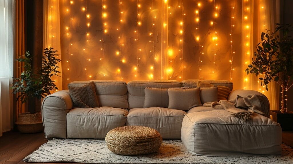 Cozy living room with decorative lighting