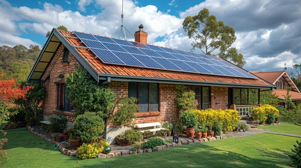 Homeowner with rooftop solar panels shaded by trees and clouds, indicating limited sunlight