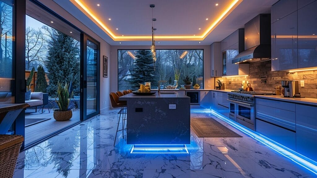 Kitchen with LED lighting showing cost savings