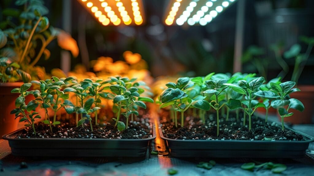 LED vs. fluorescent lights over sprouting seeds