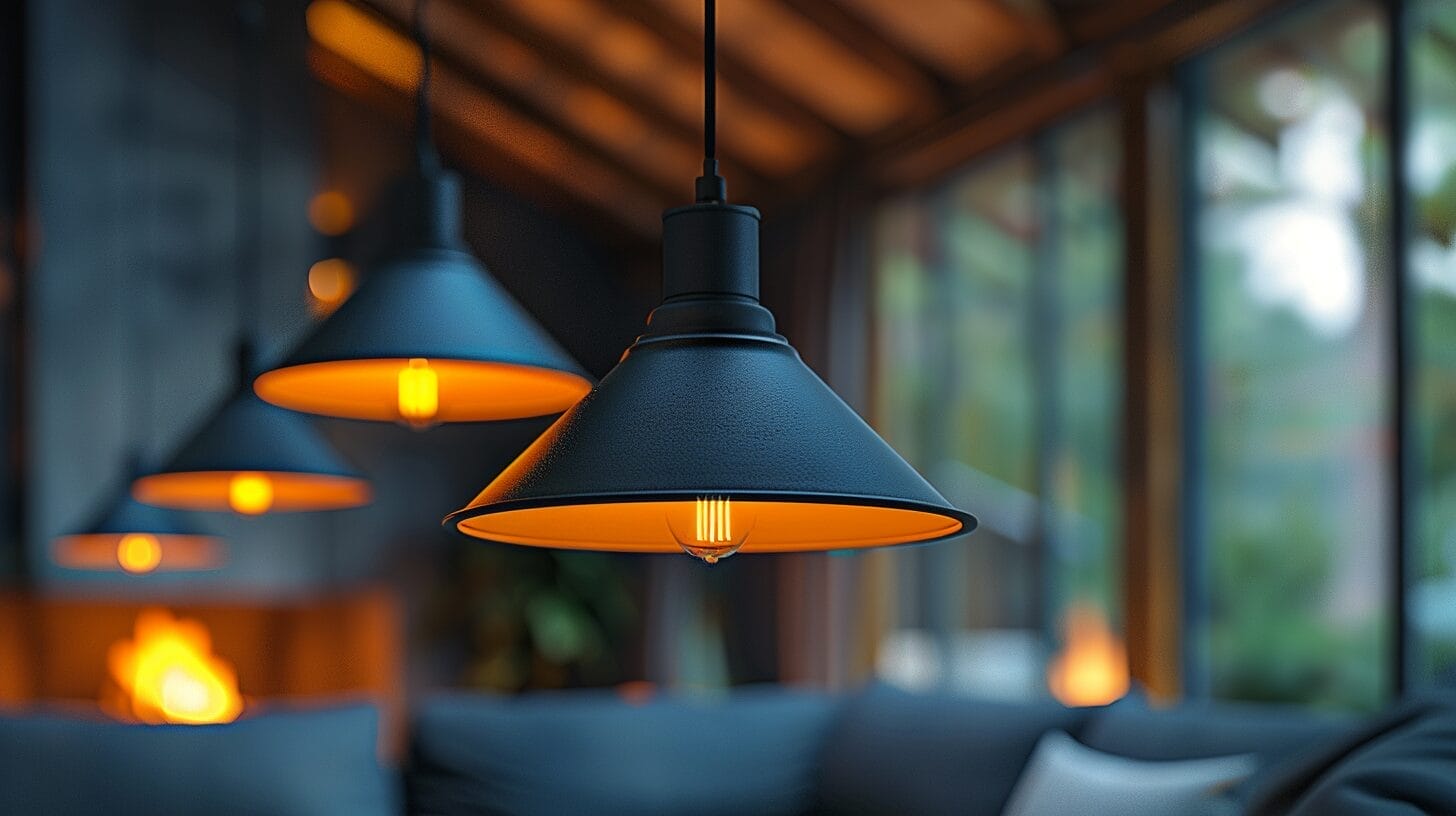 Modern pendant light hanging from sloped ceiling