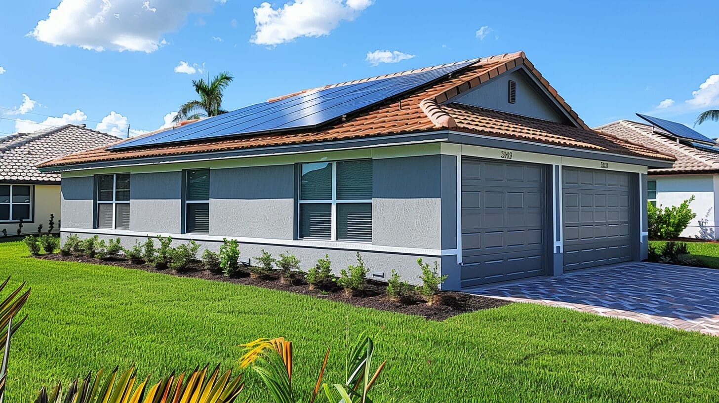 Modern solar panels on a Florida rooftop under bright sunlight, highlighting tax credit benefits.