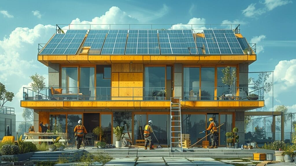 Residential rooftop with solar panels