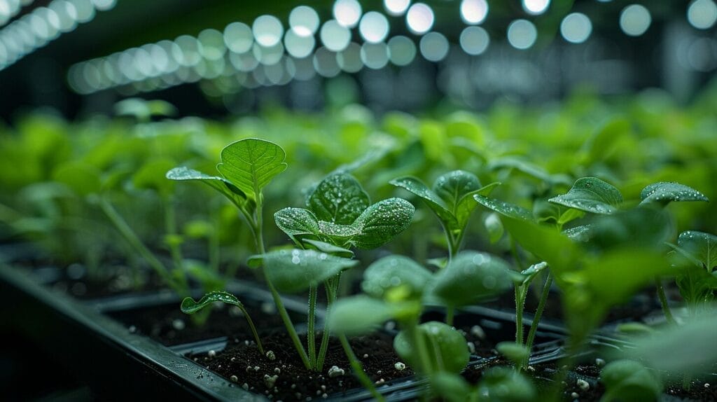 Seedlings with optimally positioned grow lights