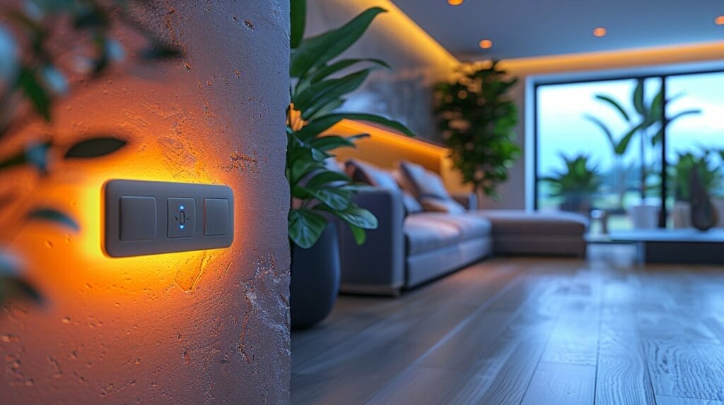 Sleek LED dimmer switch in well-lit room, highlighting smooth operation and efficiency.