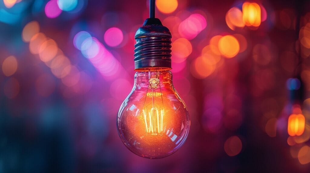 Close-up of a glowing halogen bulb with warm golden hue and gradient light spectrum.
