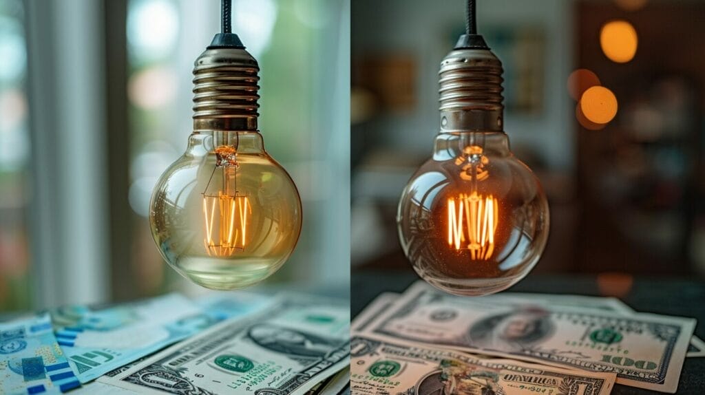 Cost comparison of LED and incandescent bulbs over bills.