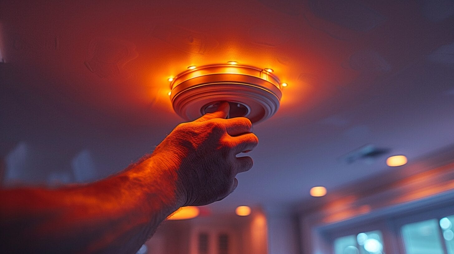 Installation of modern ceiling light, hands using tools, exposed wires.