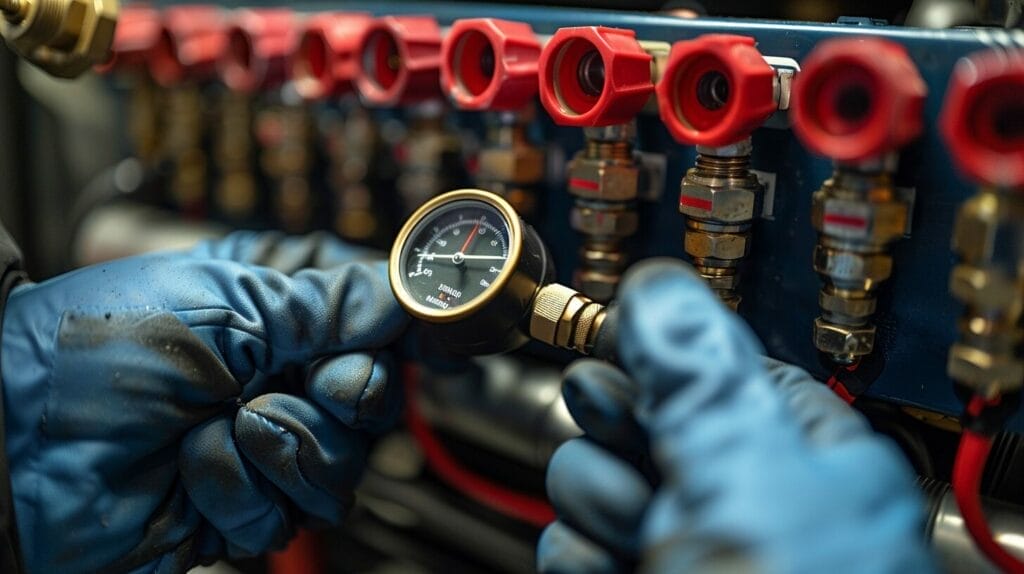 Technician replacing pressure switch in furnace.